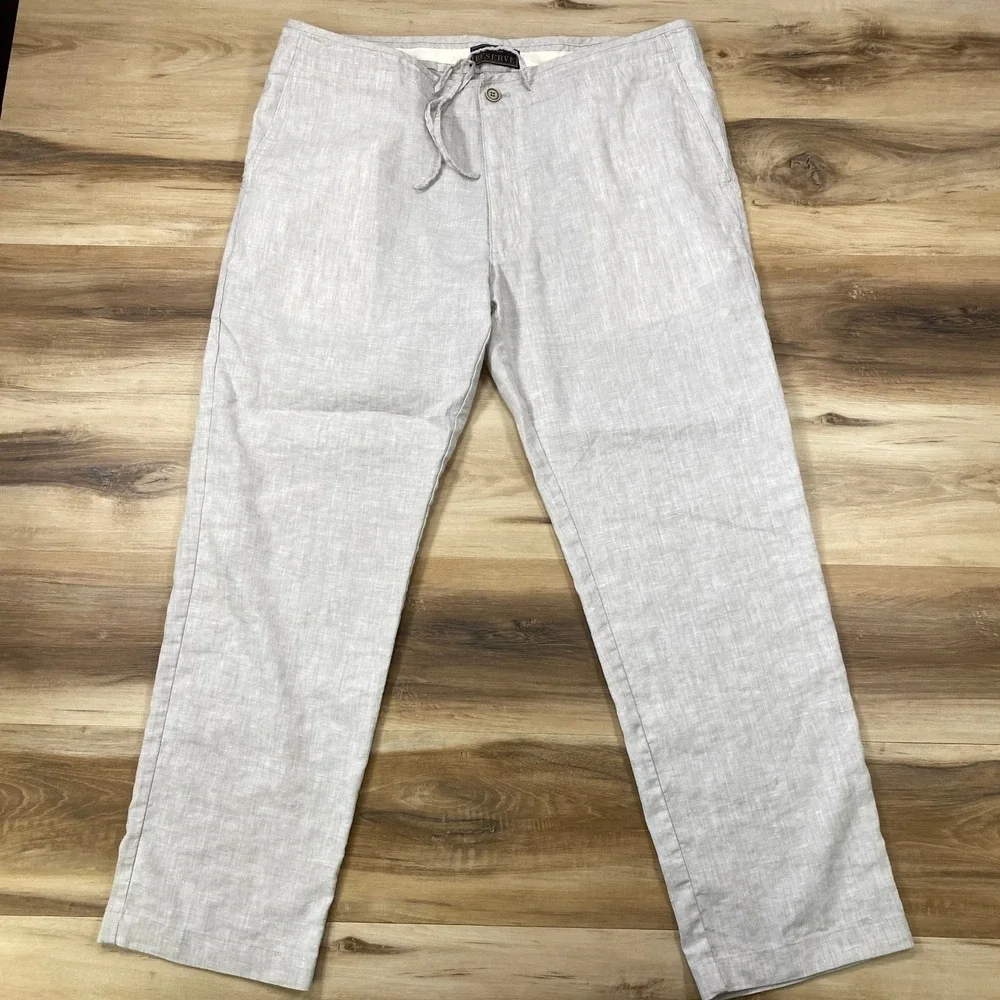Jos A Bank Pants Men 40x30 Linen Blend Tailored Fit Gray Quiet Luxury Drawstring